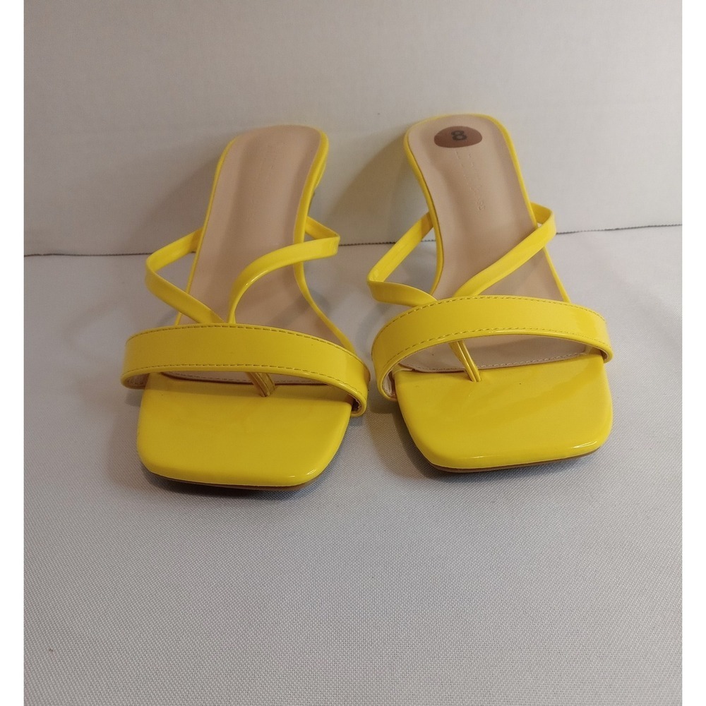 Yellow Heeled Sandals Thong Strap Square Toe Stiletto Heel Slip On Size 8